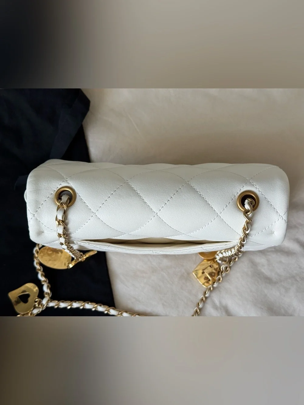 CHANEL Mini Matelasse Heart Charm Flap Bag with Gold Hardware